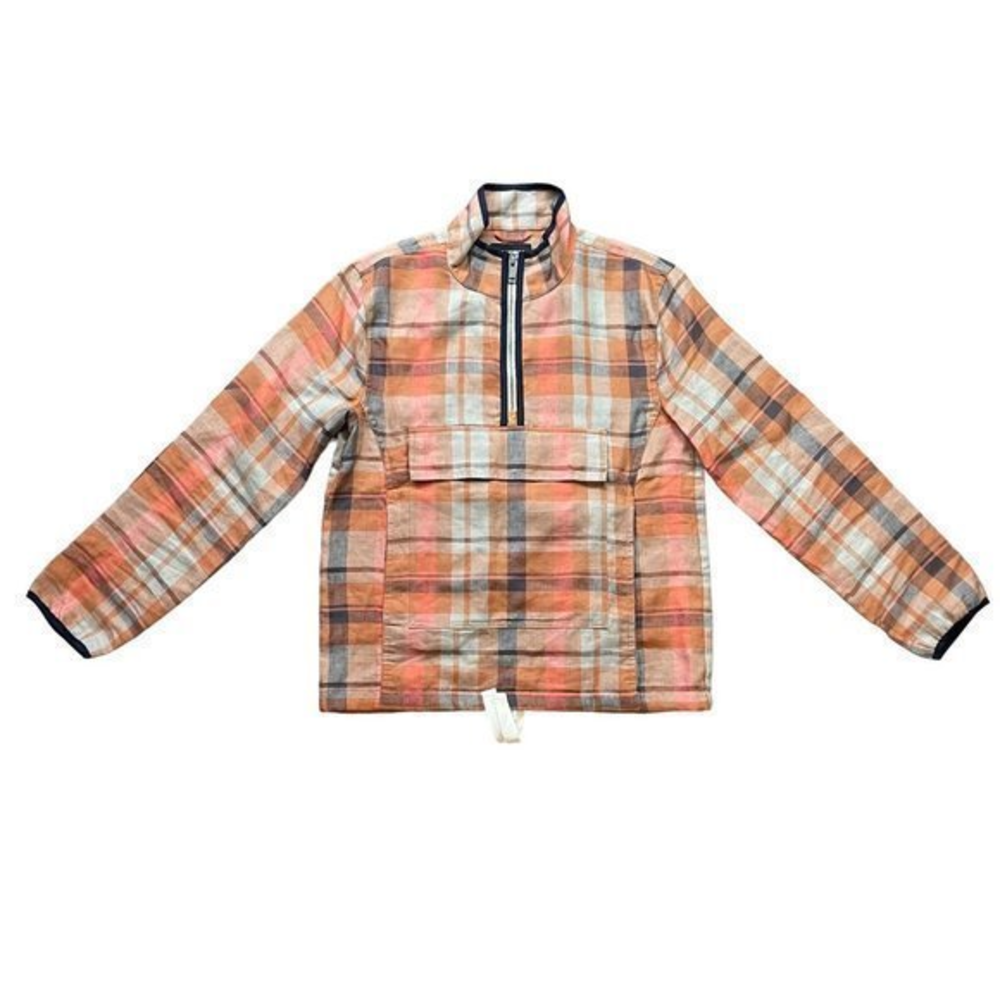 Bonobos Men's Plaid Rust Color Long Sleeve 100% Linen Anorak Size Small NEW